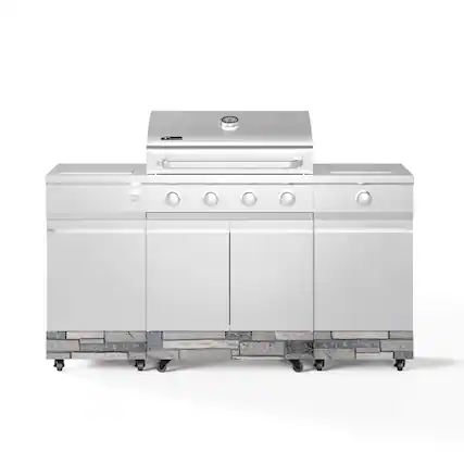 Angle. TYTUS Grills - Fresno 5-Burner LP/NG Convertible Grill in Stainless Steel + Shadow Stone - Silver.