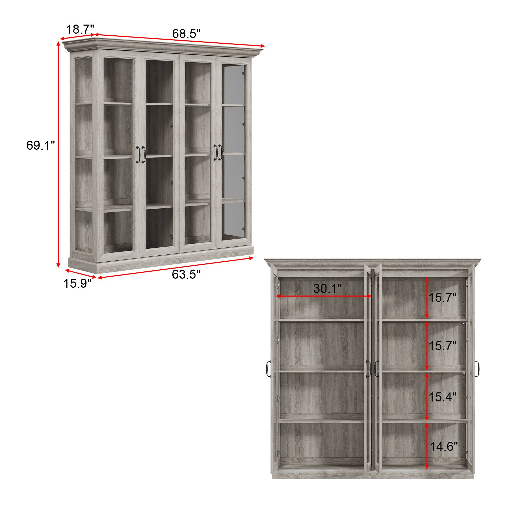 H: 69.1" W: 63.5" D: 18.7" W1: 30.1" H1: 15.7" H2: 15.7" H3: 15.4" H4: 14.6"
