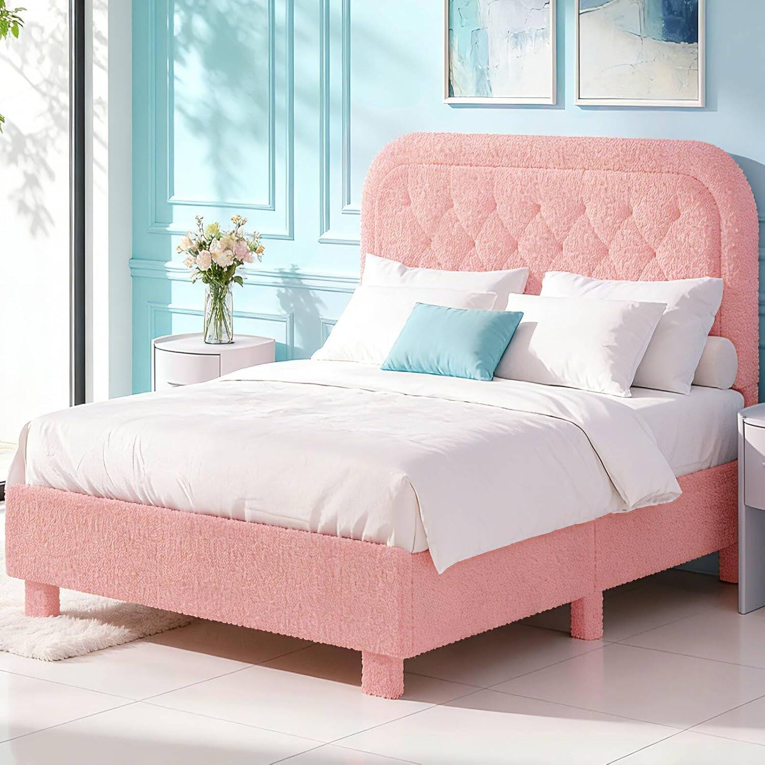 Alt View 8. Winado - Bed Frame with Headboard,Cozy Soft Platform Bed with Wooden Slats Support Cream Modern Style,Noise Free,Rounded Corners - Full-Pink.