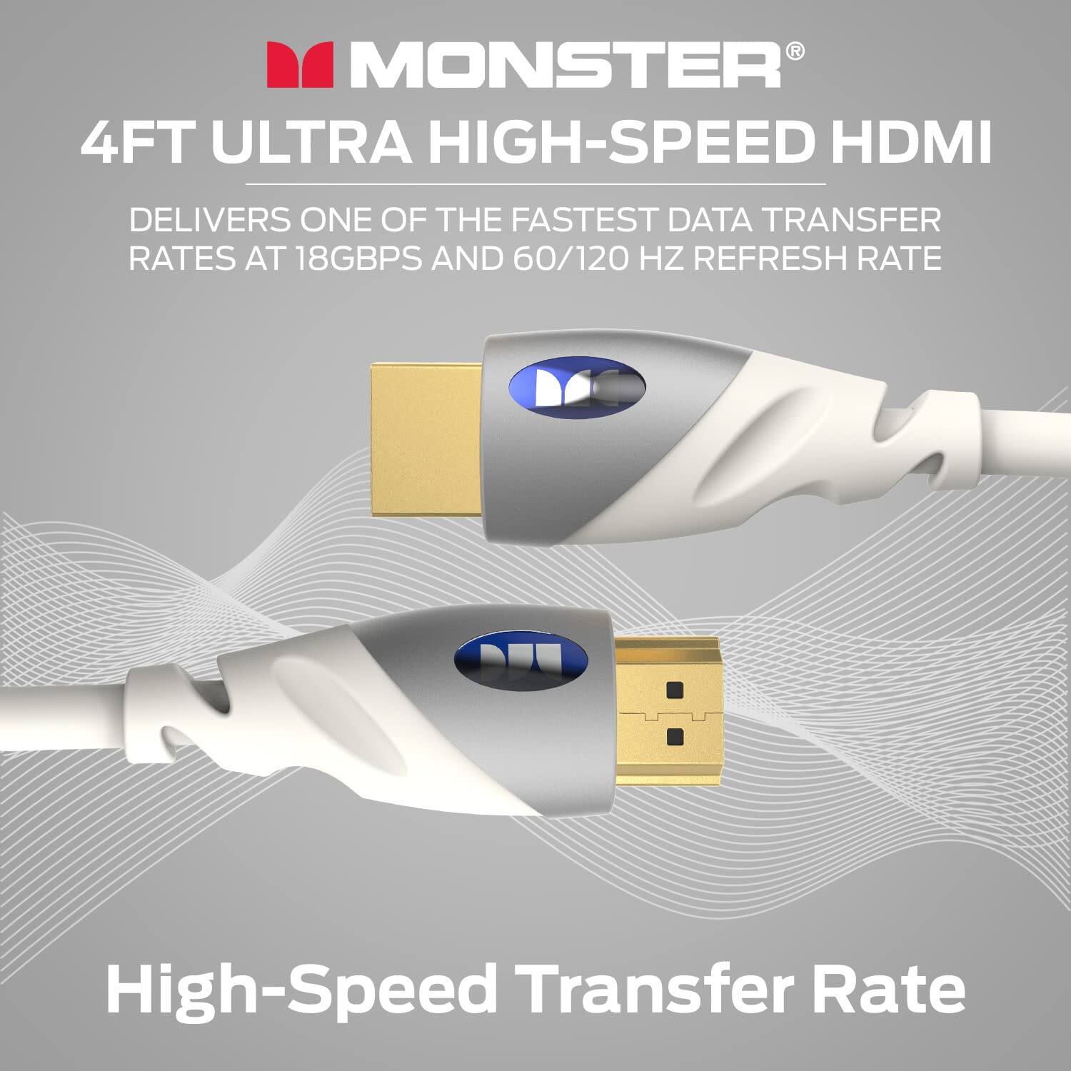 MONSTER 4FT ULTRA HIGH-SPEED HDMI DELIVERS ONE OF THE FASTEST DATA TRANSFER RATES AT 18GBPS AND 60/120 HZ REFRESH RATE

High-Speed Transfer Rate