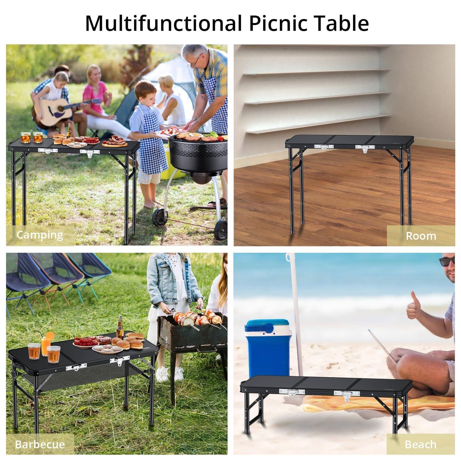 Multifunctional Picnic Table

Camping  
Room  
Barbecue  
Beach