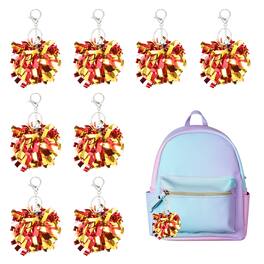 Unique Bargains - 20pcs Cheer Pom Pom Keychain, Plastic Keyring Bulk for Cheerleaders Team Women Sports Events - Red/Gold Tone