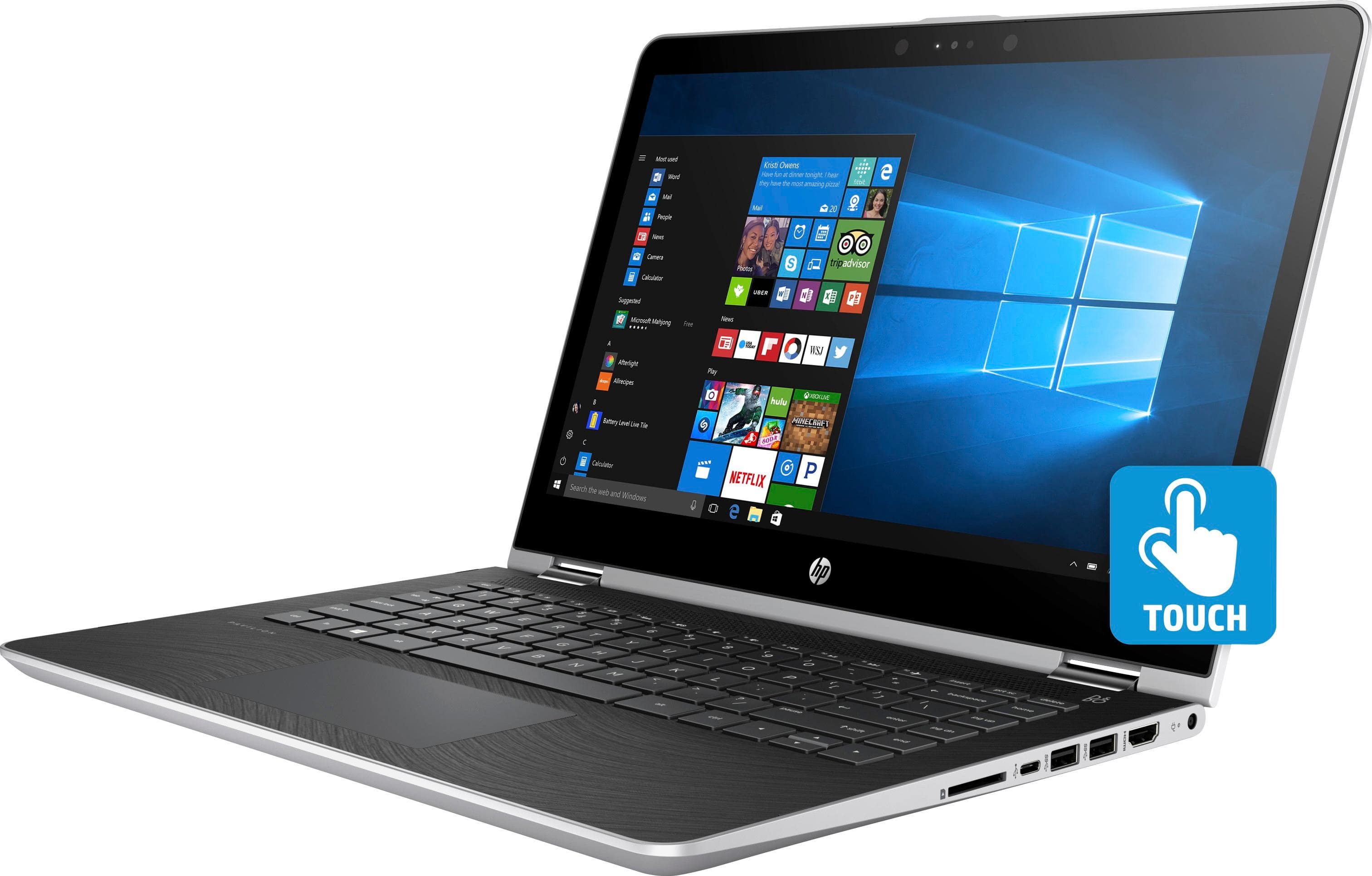 Left. HP - 14" Touch-Screen Laptop - Intel Core i3 - 8GB Memory - 500GB Hard Drive - HP finish in natural silver.