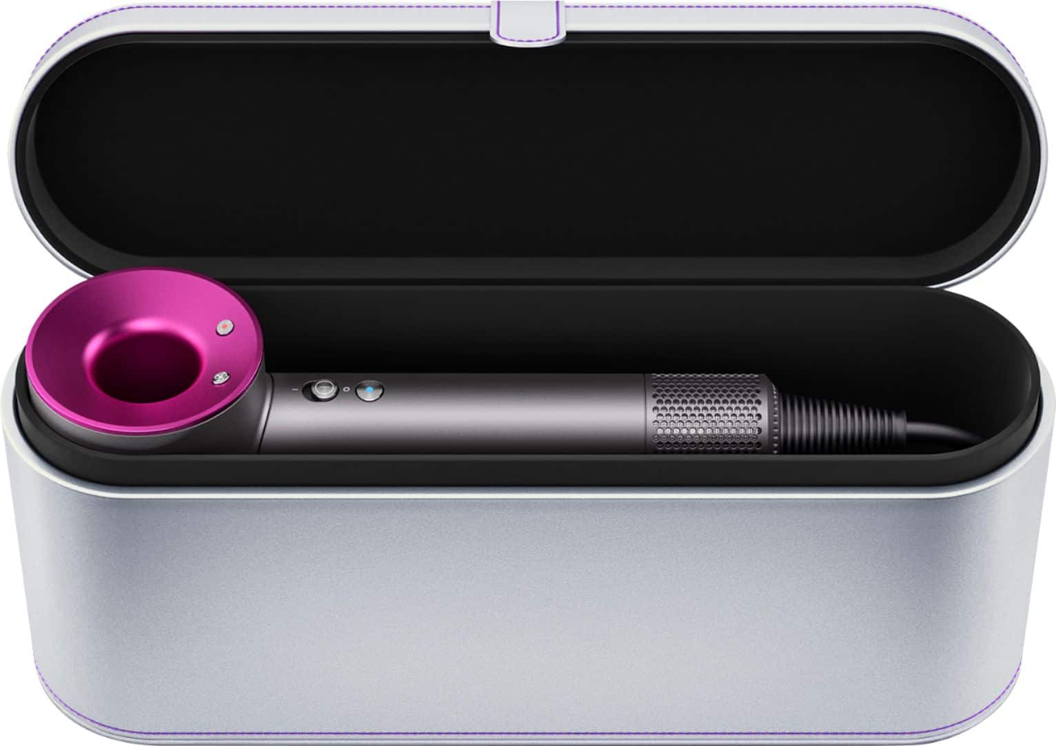 Left. Dyson - Supersonic™ Holiday Edition w/ Platinum Storage Case Hair Dryer - Iron/Fuchsia.