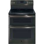 GE - 6.6 Cu. Ft. Self-Cleaning Freestanding Double Oven Electric Convection Range - Black stainless steel - Front_Standard