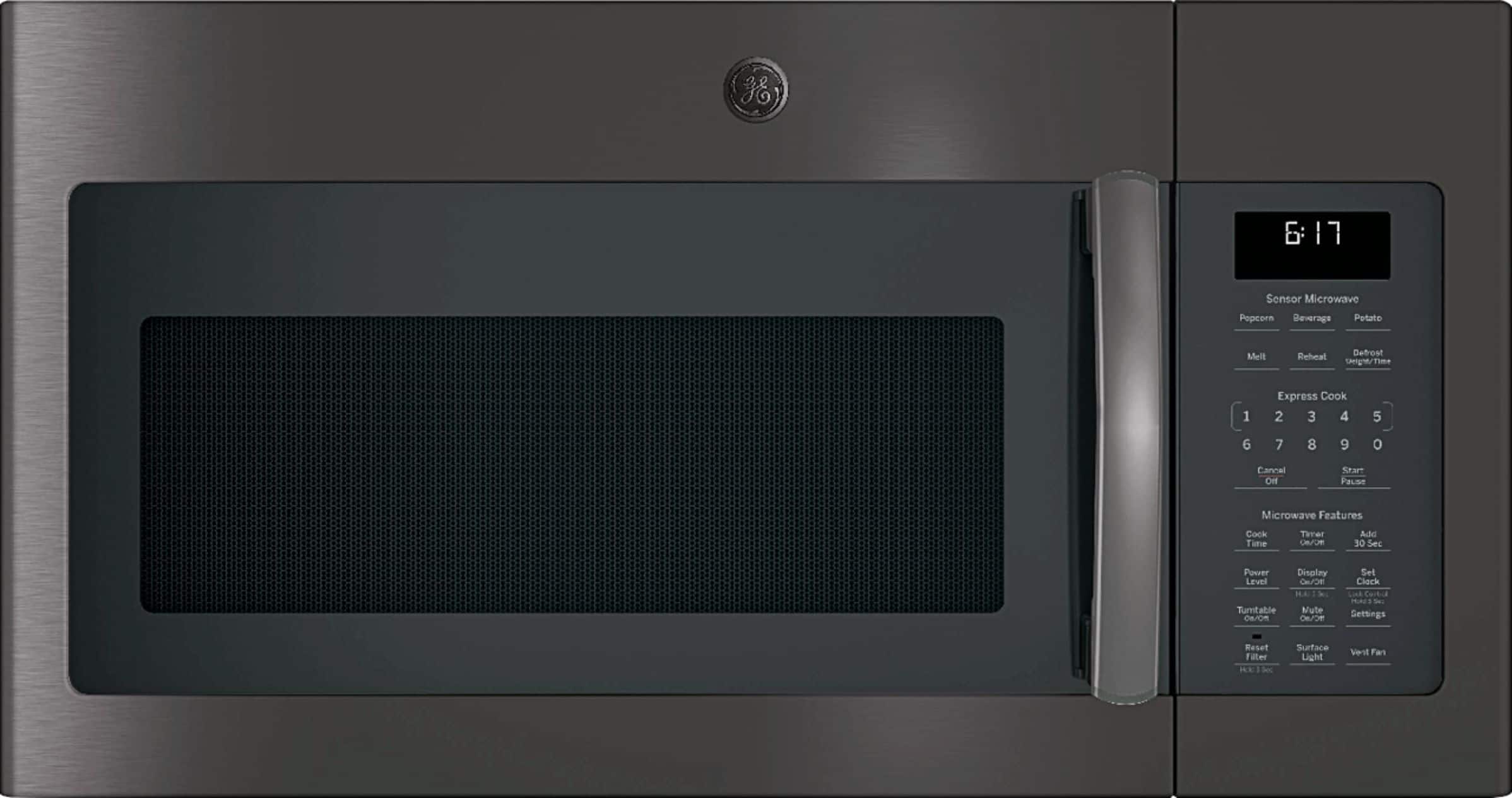 Front. GE - 1.7 Cu. Ft. Over-the-Range Microwave - Black Stainless Steel.