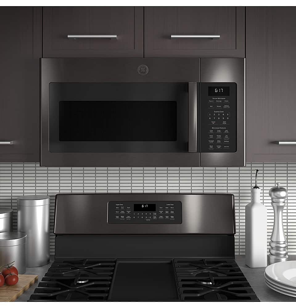 Alt View 17. GE - 1.7 Cu. Ft. Over-the-Range Microwave - Black Stainless Steel.