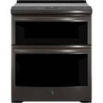 GE - 6.6 Cu. Ft. Slide-In Double Oven Electric Convection Range - Black stainless steel - Front_Standard