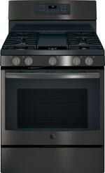 GE - 5.0 Cu. Ft. Freestanding Gas Convection Range - Black stainless steel - Front_Standard