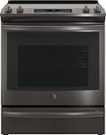 Front. GE - 5.3 Cu. Ft. Slide-In Electric Convection Range - Black Stainless Steel.