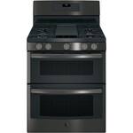 GE - 6.8 Cu. Ft. Freestanding Double Oven Gas Convection Range - Black stainless steel - Front_Standard