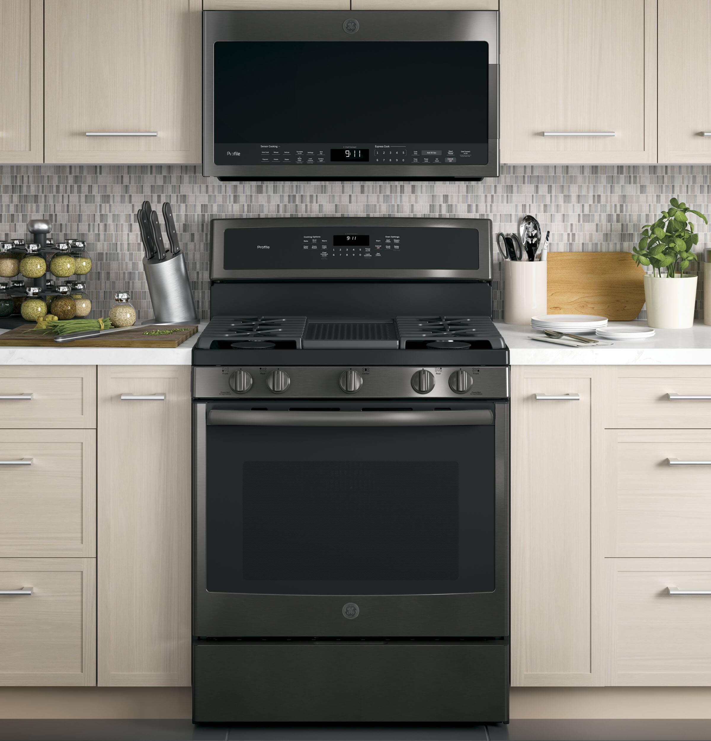 Alt View 15. GE Profile - 2.1 Cu. Ft. Over-the-Range Microwave with Sensor Cooking - Black Stainless Steel.