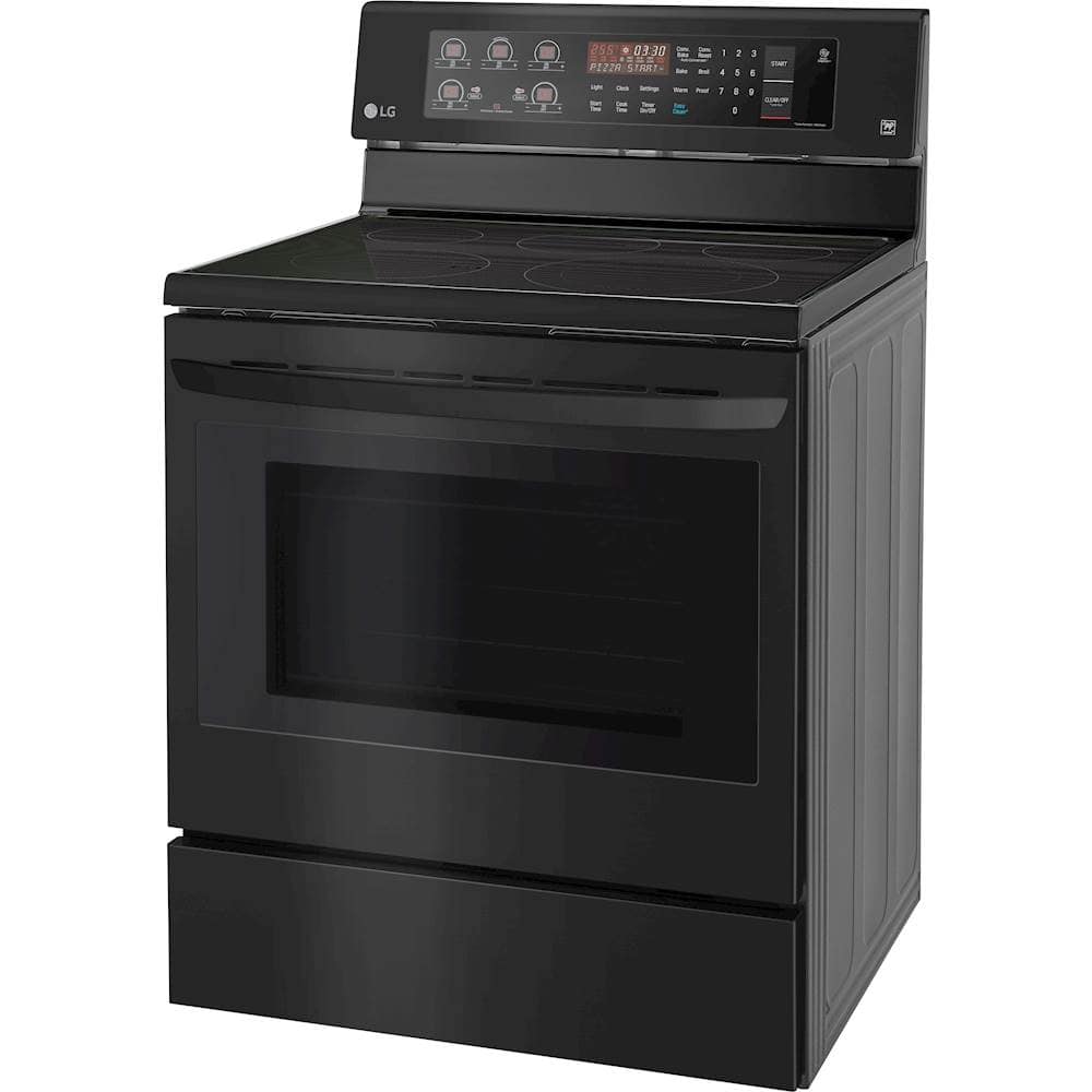 Left. LG - 6.3 Cu. Ft. Freestanding Electric Convection Range - Matte Black Stainless Steel.