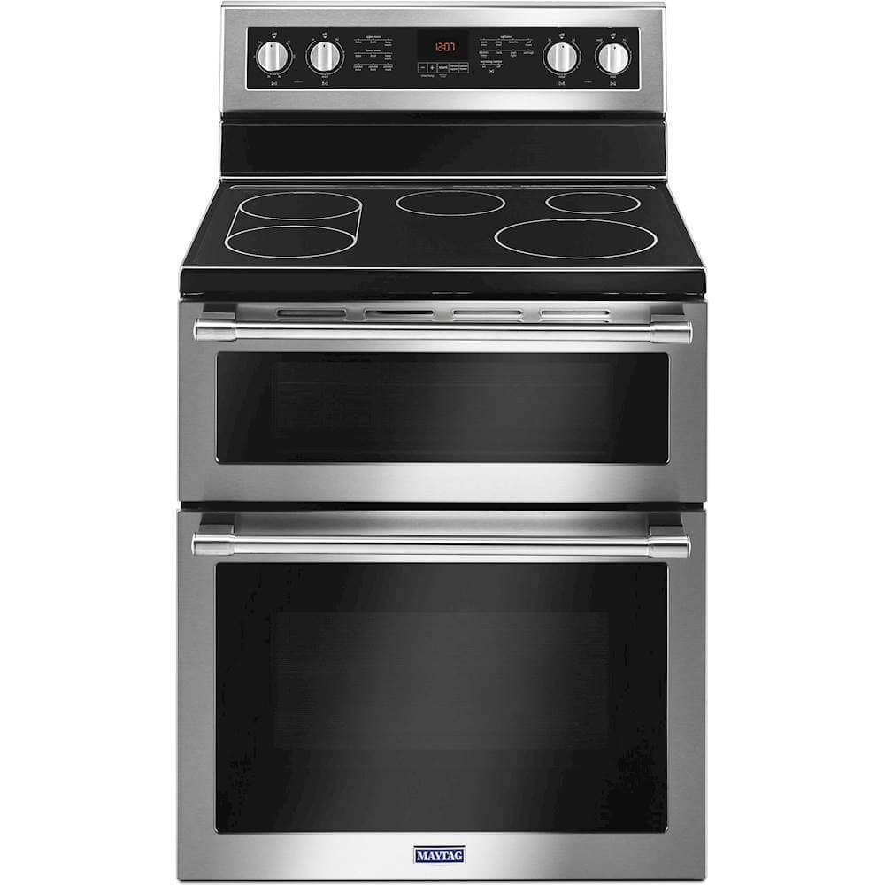 Maytag - 6.7 Cu. Ft. Self-Cleaning Freestanding Fingerprint Resistant Double Oven Electric Convection Range - Stainless Steel - Front_Zoom