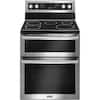 Front. Maytag - 6.7 Cu. Ft. Self-Cleaning Freestanding Fingerprint Resistant Double Oven Electric Convection Range - Stainless Steel.