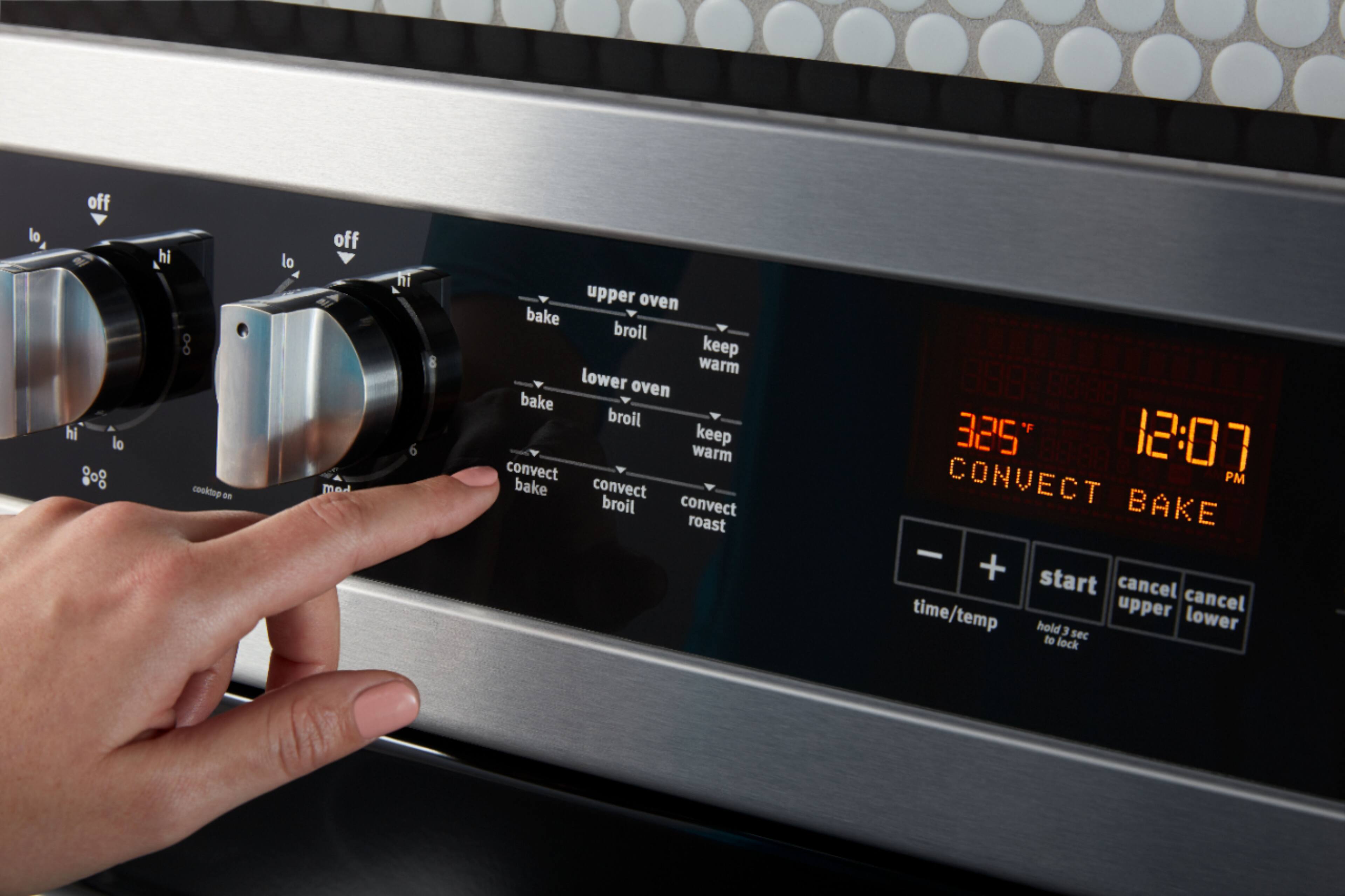 Alt View 13. Maytag - 6.7 Cu. Ft. Self-Cleaning Freestanding Fingerprint Resistant Double Oven Electric Convection Range - Stainless Steel.