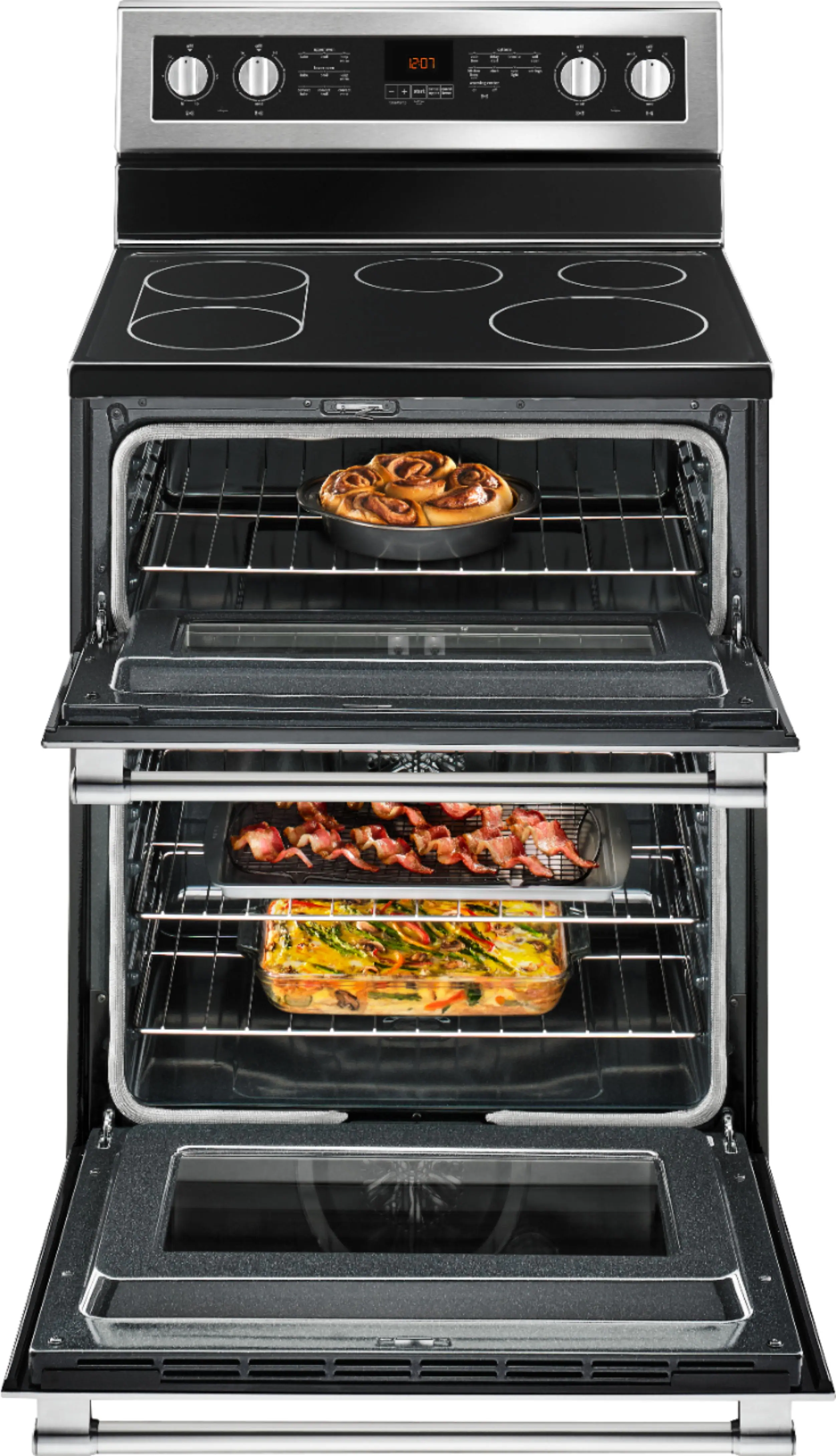 Alt View 14. Maytag - 6.7 Cu. Ft. Self-Cleaning Freestanding Fingerprint Resistant Double Oven Electric Convection Range - Stainless Steel.