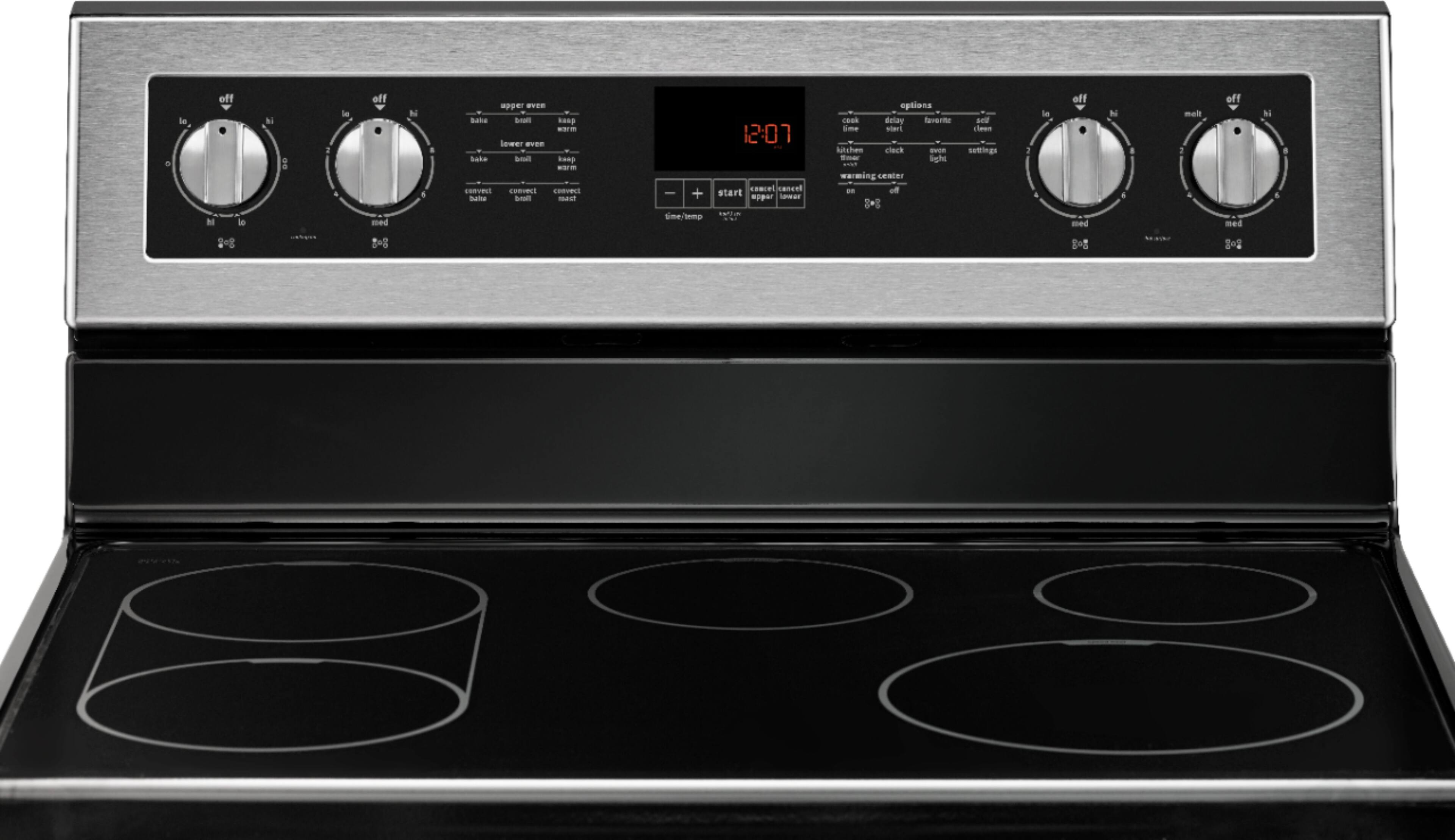 Alt View 15. Maytag - 6.7 Cu. Ft. Self-Cleaning Freestanding Fingerprint Resistant Double Oven Electric Convection Range - Stainless Steel.