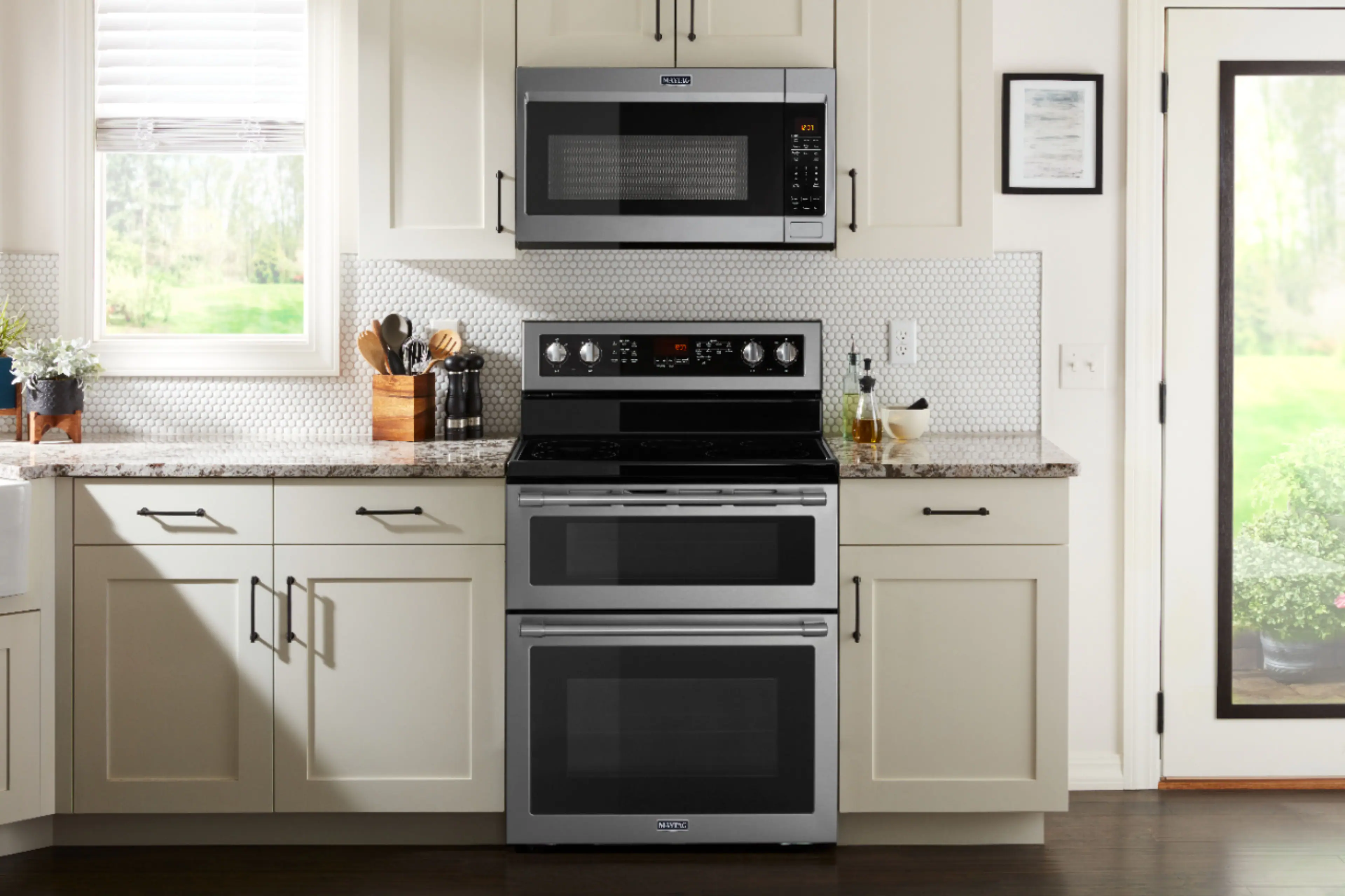Alt View 20. Maytag - 6.7 Cu. Ft. Self-Cleaning Freestanding Fingerprint Resistant Double Oven Electric Convection Range - Stainless Steel.