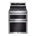 Maytag - 30 in. Wide 5 burners 6.0 cu. ft. Self-Cleaning Freestanding Fingerprint Resistant Double Oven Gas Convection Range - Stainless Steel