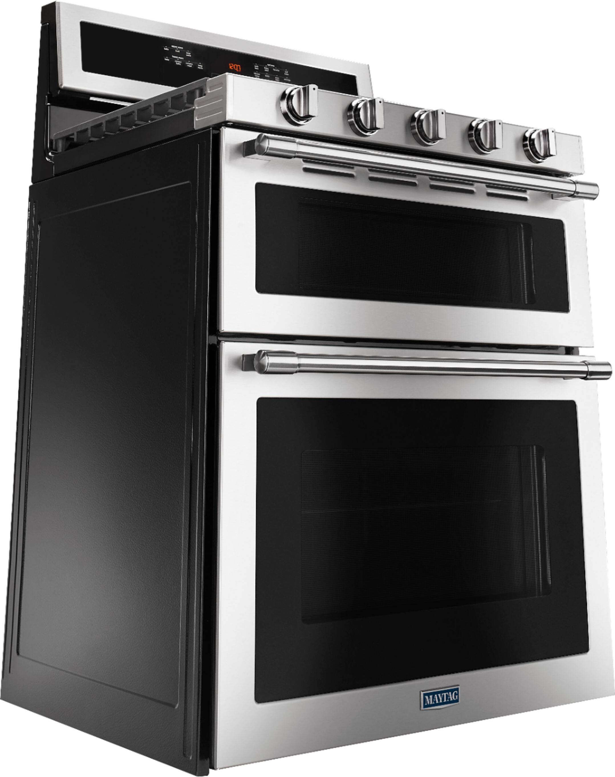Alt View 13. Maytag - 6.0 Cu. Ft. Self-Cleaning Freestanding Fingerprint Resistant Double Oven Gas Convection Range - Stainless steel.