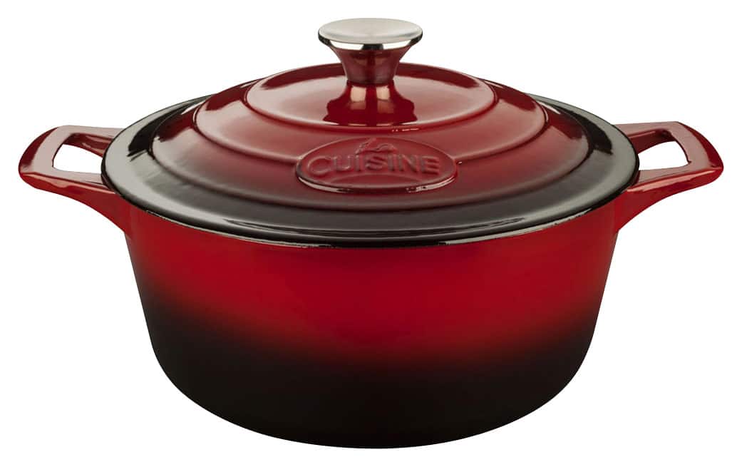 Angle. La Cuisine - Cast -Iron Round Covered Casserole 3.7 qt - Red.