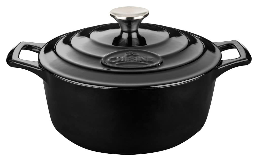 Angle. La Cuisine - Pro Cast -Iron Round Covered Casserole 3.7 qt - Black.