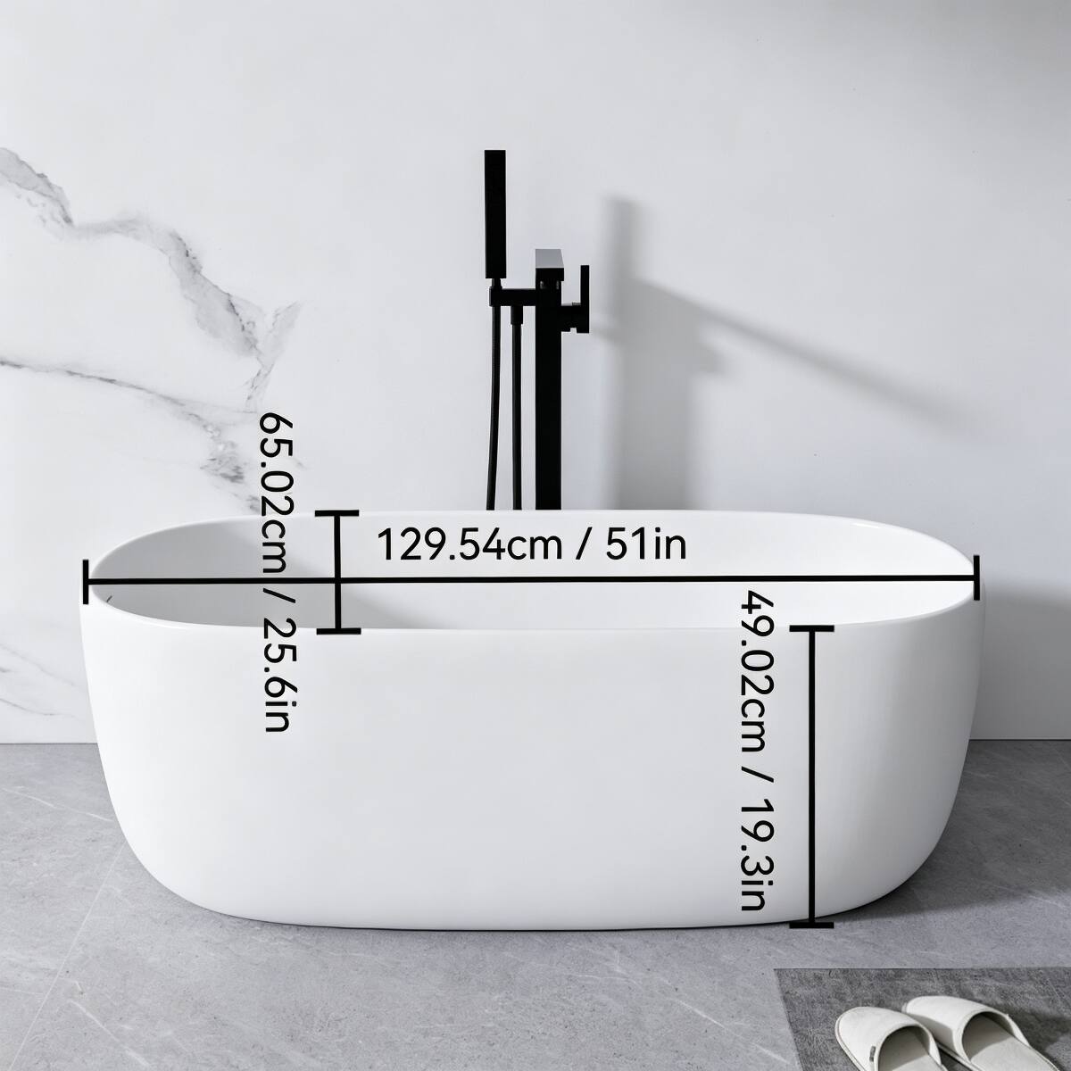 65.02cm / 25.6in  
129.54cm / 51in  
49.02cm / 19.3in