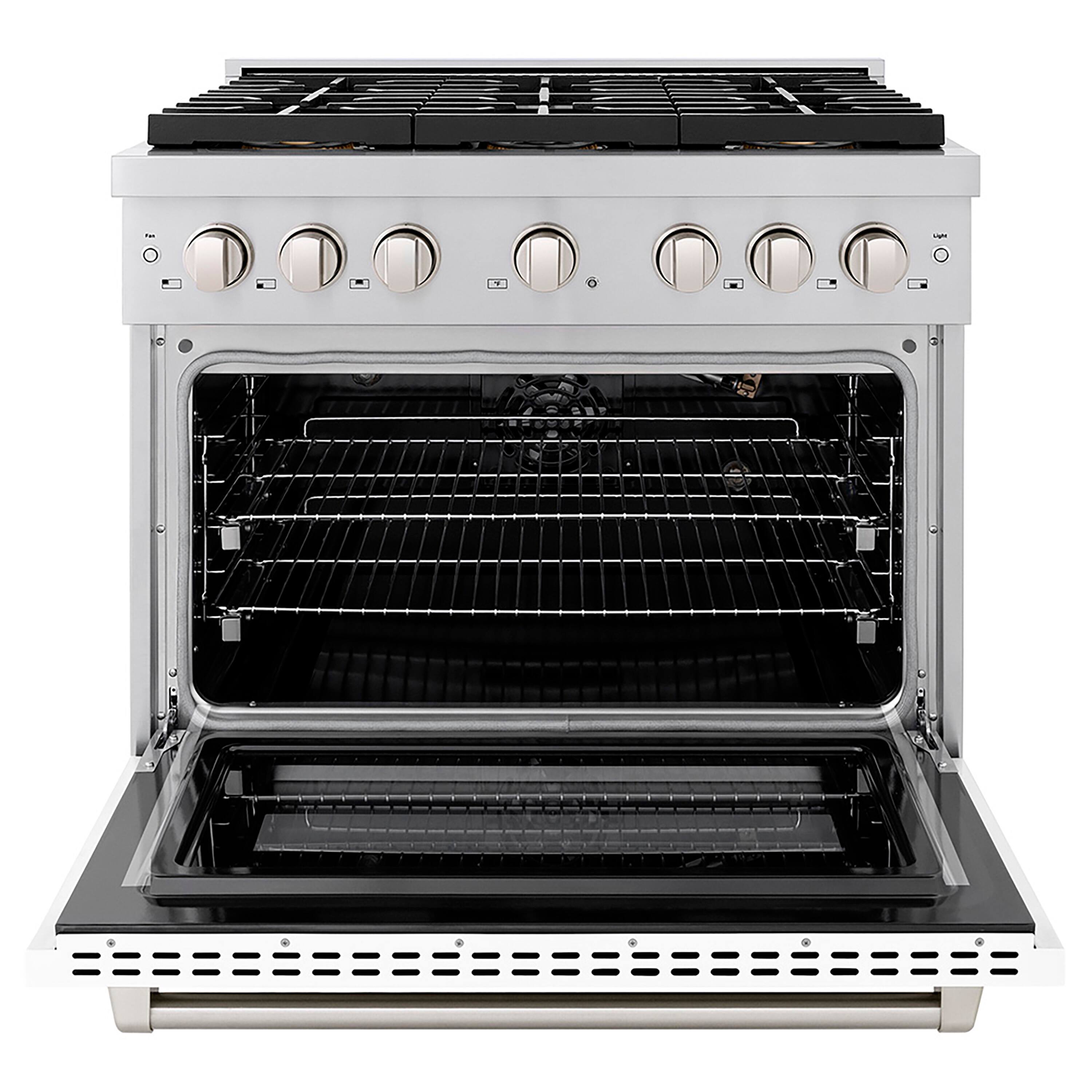 Angle. ZLINE - ZLINE 36 in. Paramount Gas Range with 6 Burner DuoPro Cooktop and Gas Oven with White Matte Door (PSGR-WM-36) - Stainless Steel with White Matte Door.