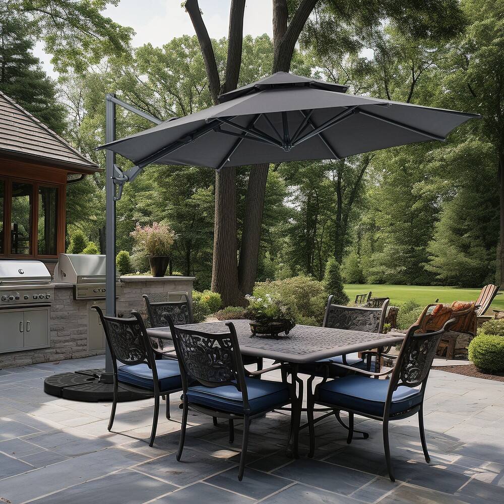 Left. Ainfox - Ainfox 10ft Cantilever Patio Umbrella with led lights - Grey.