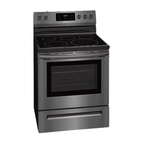 Left. Frigidaire - 5.3 Cu. Ft. Self-Cleaning Freestanding Electric Range - Black Stainless Steel.