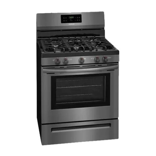 Left. Frigidaire - 5.0 Cu. Ft. Freestanding Gas Range with Self-cleaning - Black stainless steel.