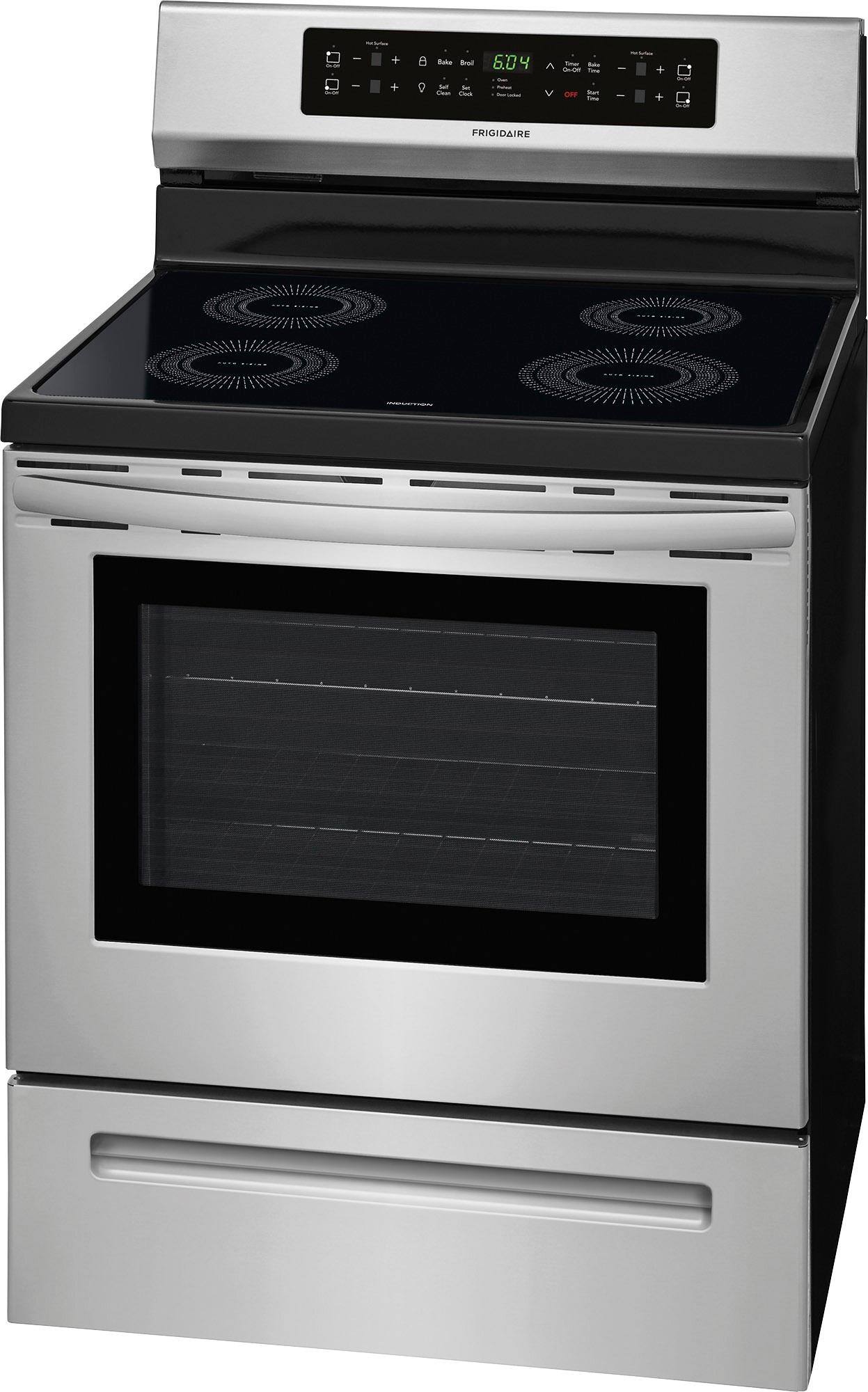 Left. Frigidaire - 5.4 Cu. Ft. Self-Cleaning Freestanding Electric Induction Range - Stainless steel.