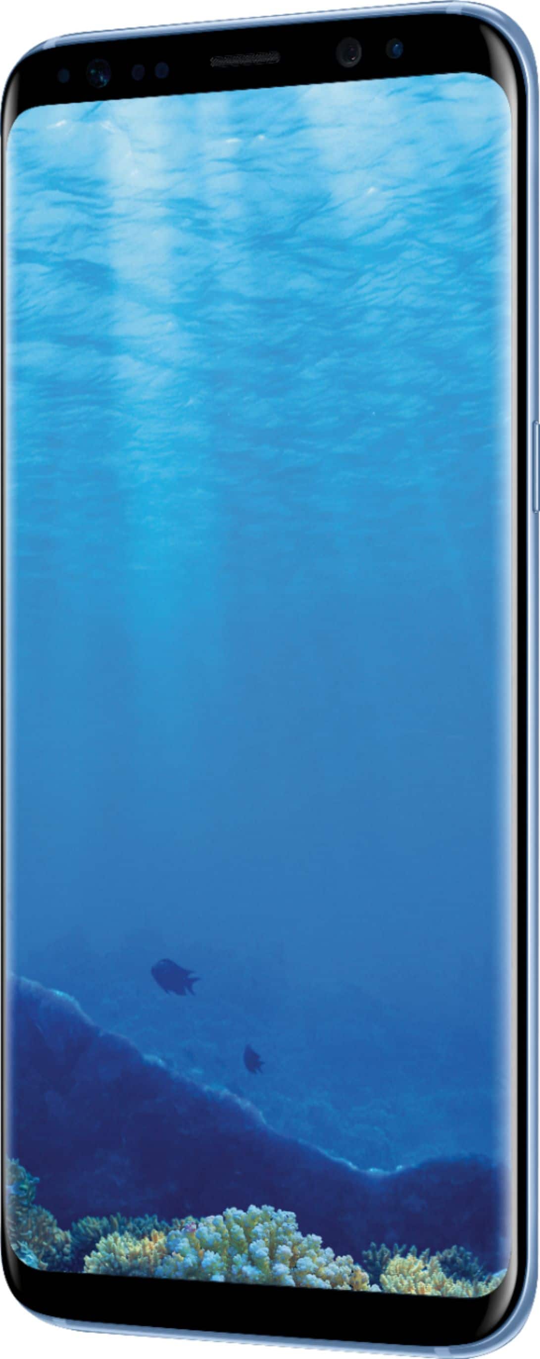 Left. Samsung - Refurbished Galaxy S8 4G LTE with 64GB Memory Cell Phone (Unlocked) - Coral Blue.
