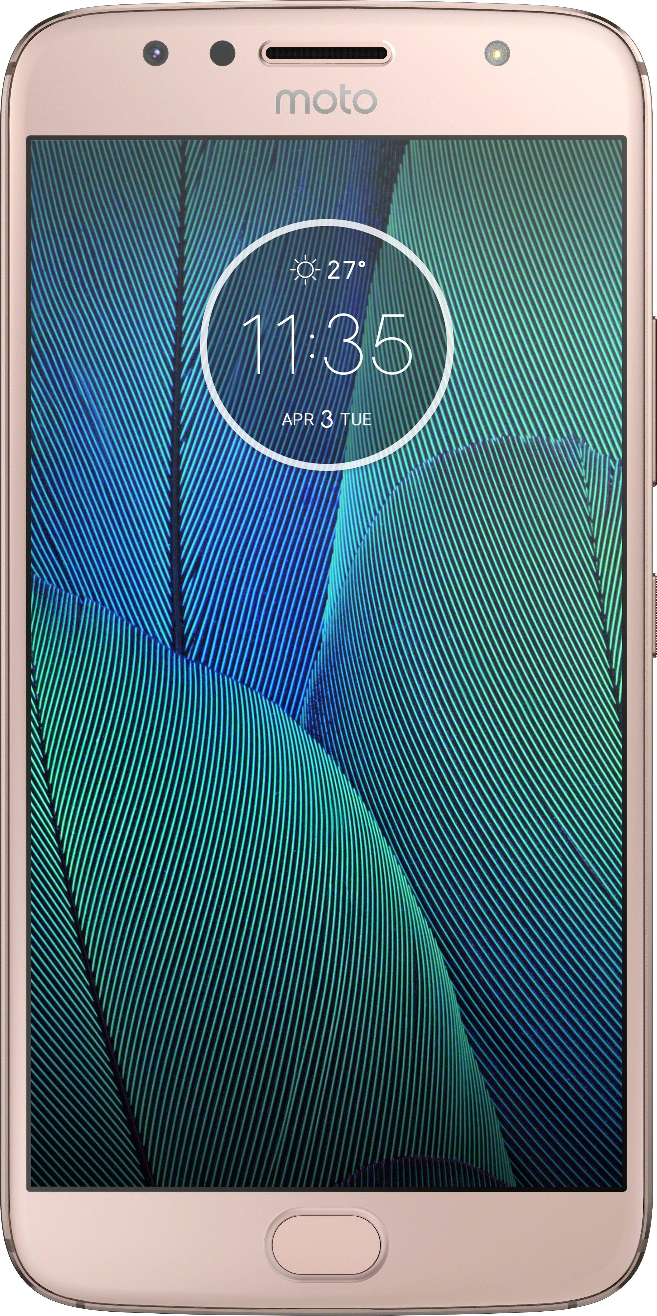 Front. Motorola - Geek Squad Certified Refurbished Moto G5S Plus 4G LTE with 32GB Memory Cell Phone (Unlocked) - Blush Gold.