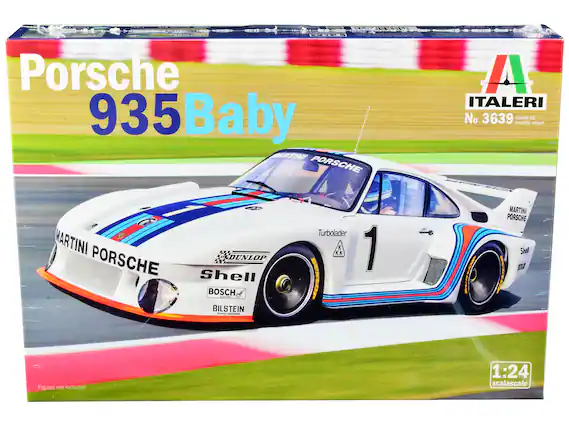 Porsche 935 Baby
ITALERI
No 3639 model kit
MARTINI PORSCHE
Shell
BOSCH
BILSTEIN
Turbolader
1
DUNLOP
KK
1:24 scale
Figures not included