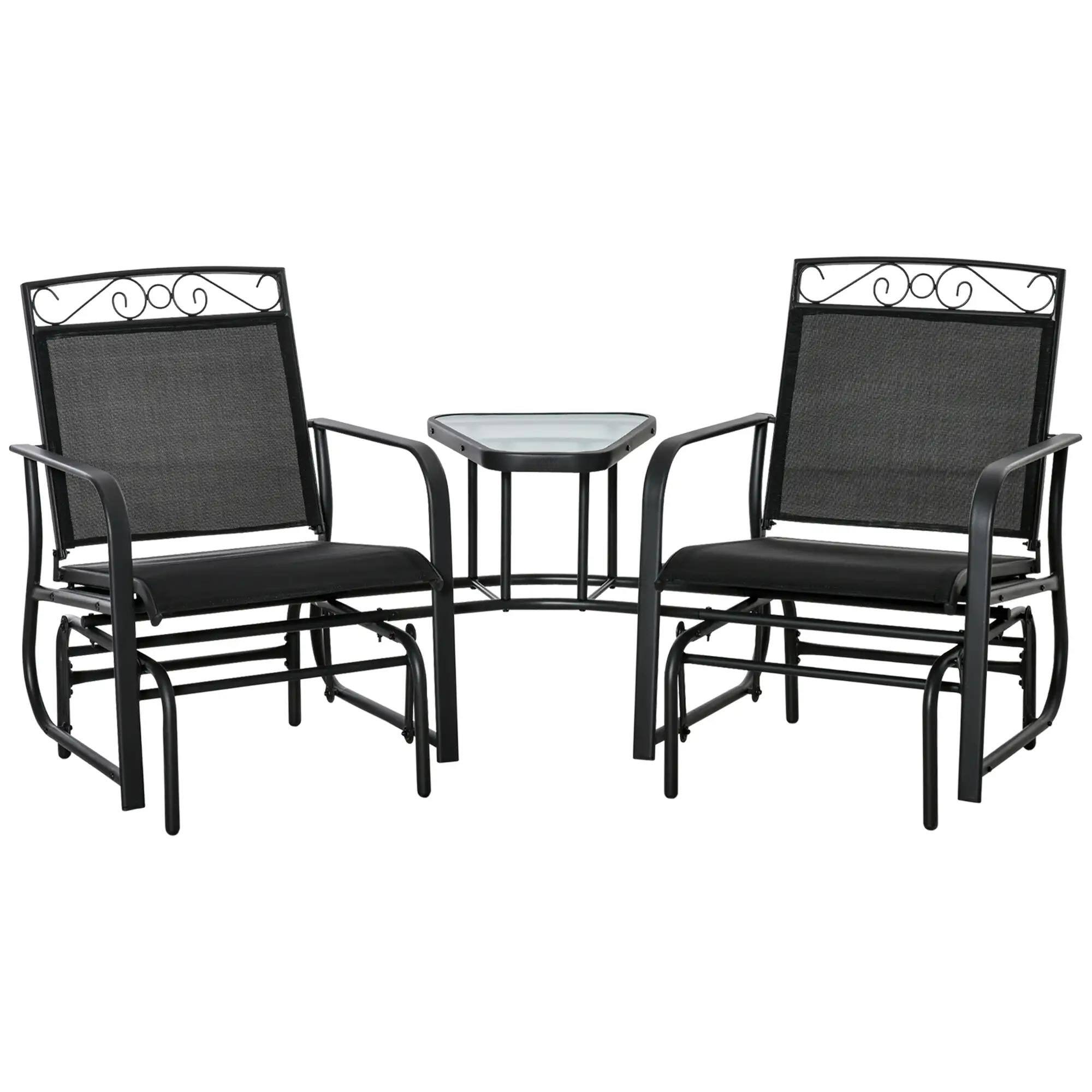 Angle. Resenkos - Resenkos Outdoor Glider Set with Coffee Table, Patio 2-Person Swing with Breathable Sling, Black - Black.