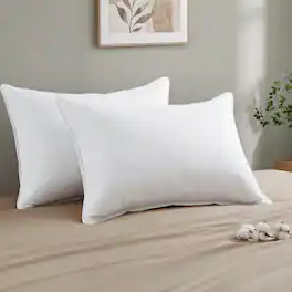 Peace Nest - Cotton Jacquard Medium-Firm Goose Feather Bed Pillows Set of 2, King - White
