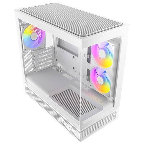 Angle. Antec - C2M ARGB WHITE 270° Full-view Tempered Glass Compact MicroATX PC Case, 2 ARGB PWM Fans Included, Support 360mm Radiator - White.