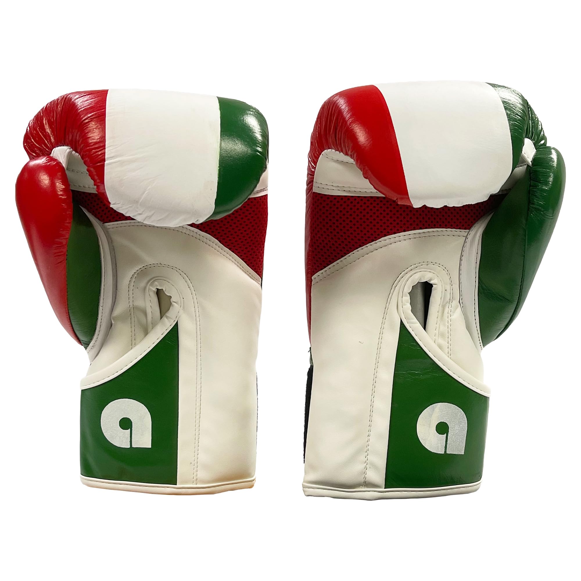Angle. Amber Sporting Goods - Leather Boxing Gloves Heavy Bag & Focus Mitts, Multi-Layered Padding, Ventilated Palm, Mexican Flag Color, 14 OZ - Mexican Flag.