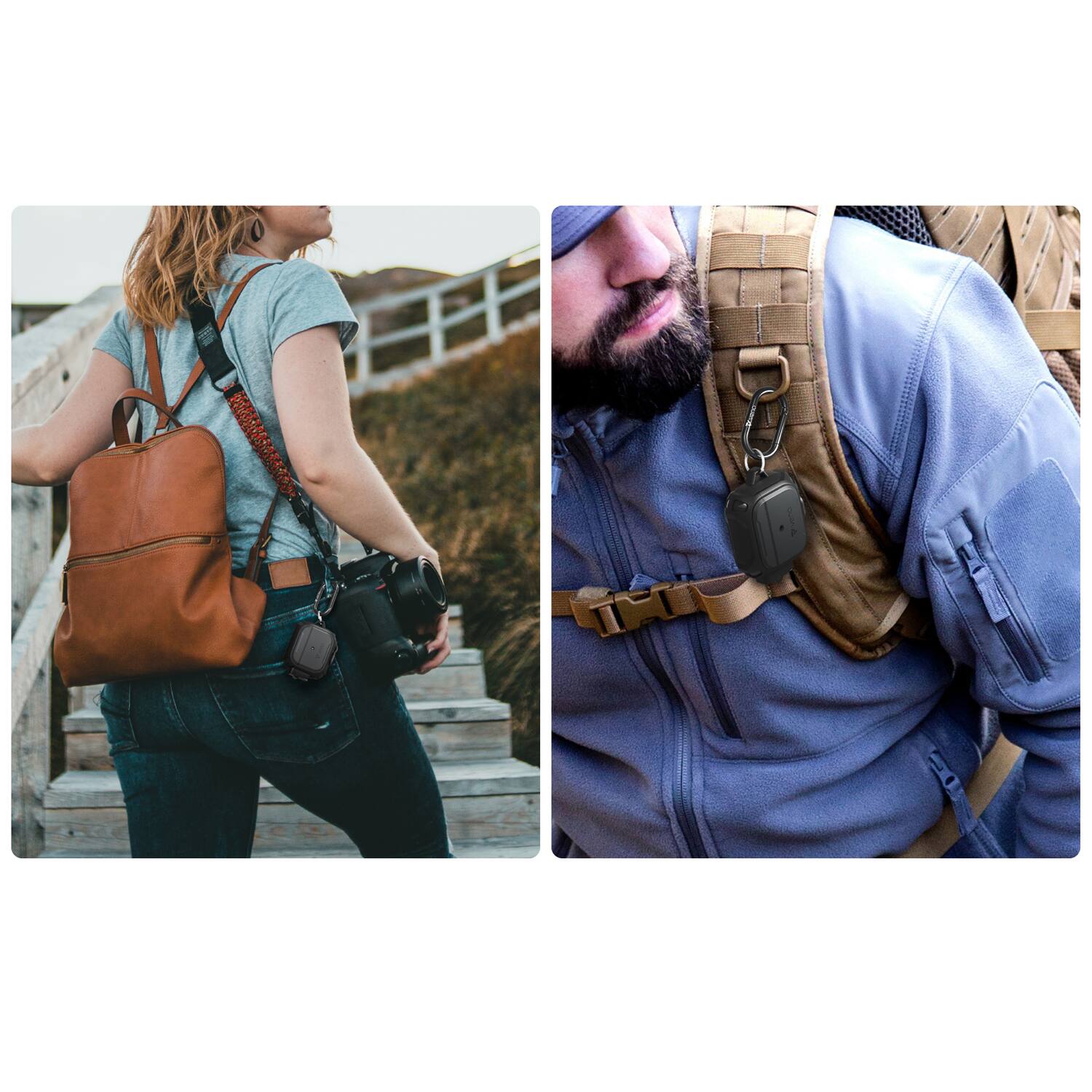 Alt View 3. Vena - vArmor Rugged Case for Apple AirPods 3rd Generation Case Cover with Lock and Carabiner 3 Gen Case - Black - Black.