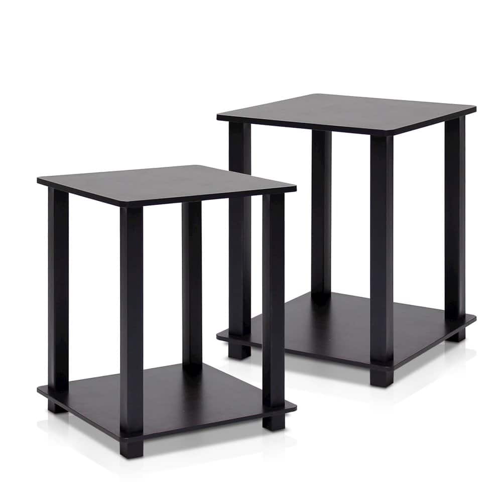 FurniFact - Black Wooden End Tables Set of 2 with Two-Tier Storage for Living Room - Espresso/Black