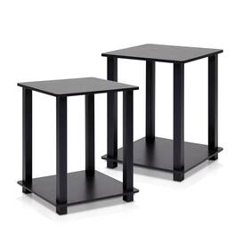 FurniFact - Black Wooden End Tables Set of 2 with Two-Tier Storage for Living Room - Espresso/Black