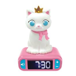 Lexibook - Alarm Clock with Cat 3D Design Night Light and Sound Effects - White
