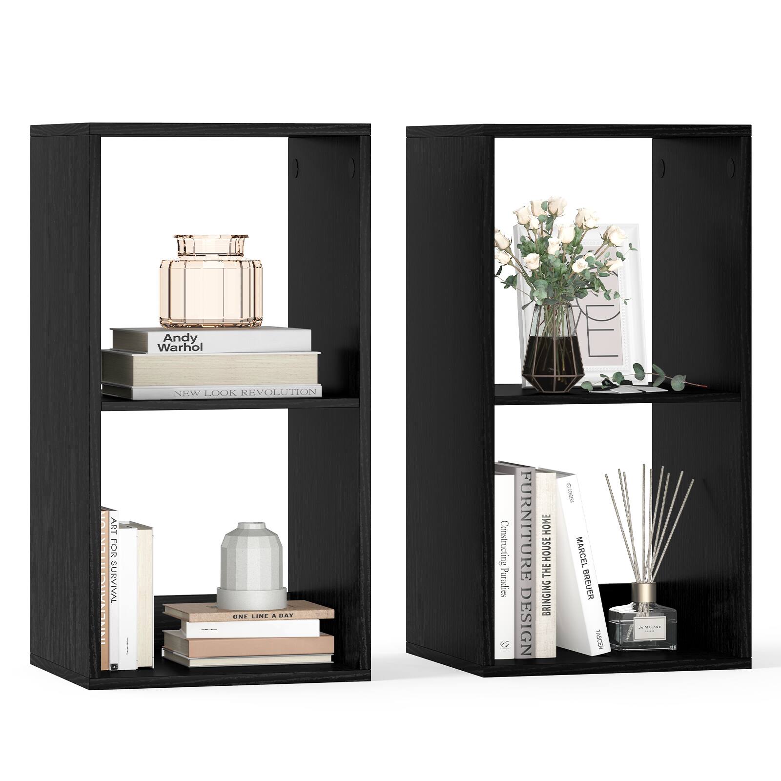 Gymax - 2PCS 2-Cube Bookshelf Modern Vertical Bookcase w/ Anti-tipping Kits - Black