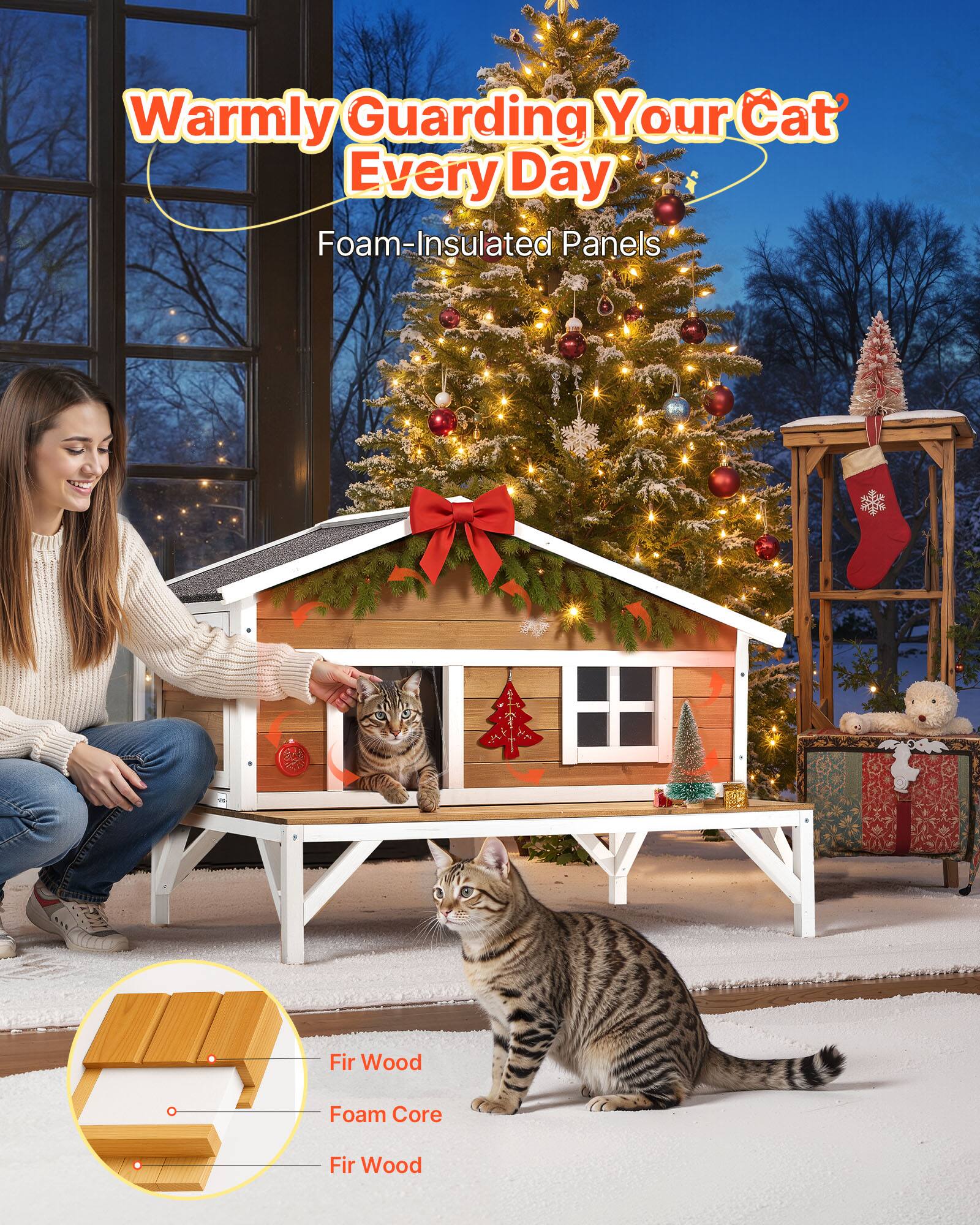 Warmly Guarding Your Cat Every Day  
Foam-Insulated Panels  

Fir Wood  
Foam Core  
Fir Wood