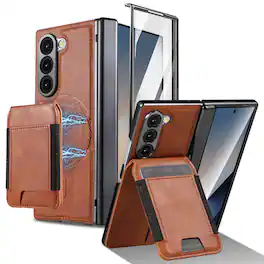 Dteck - Magnetic Wallet Case for Samsung Galaxy Z Fold7,Vintage Matte PU Leather Card Holder Shockproof Hinge Cover+Front Screen - Brown