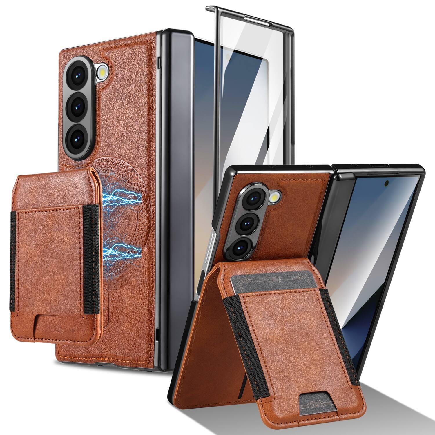Dteck - Magnetic Wallet Case for Samsung Galaxy Z Fold7,Vintage Matte PU Leather Card Holder Shockproof Hinge Cover+Front Screen - Brown