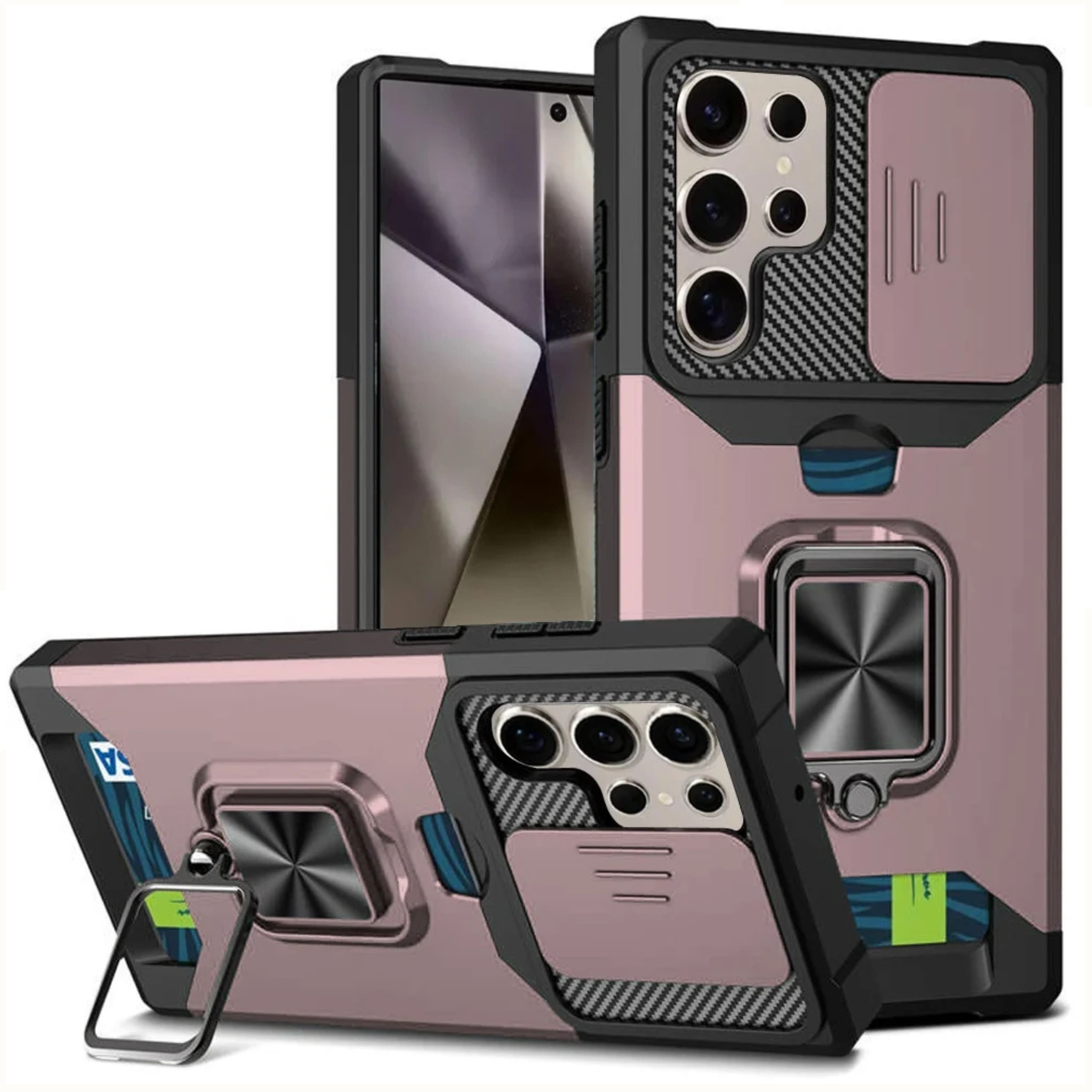 Kitcheniva - Multi Use Card Holder Case With Magnetic Ring Stand And Tempered Glass For Samsung S25 Ultra - Rose Gold price history on PriceWatchPro