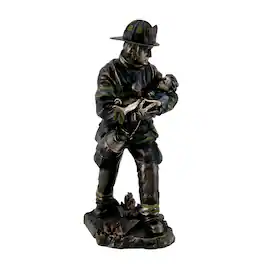 Veronese Design - Firefighter Carrying Child Metallic Statue 11 Inches Tall - Bronze